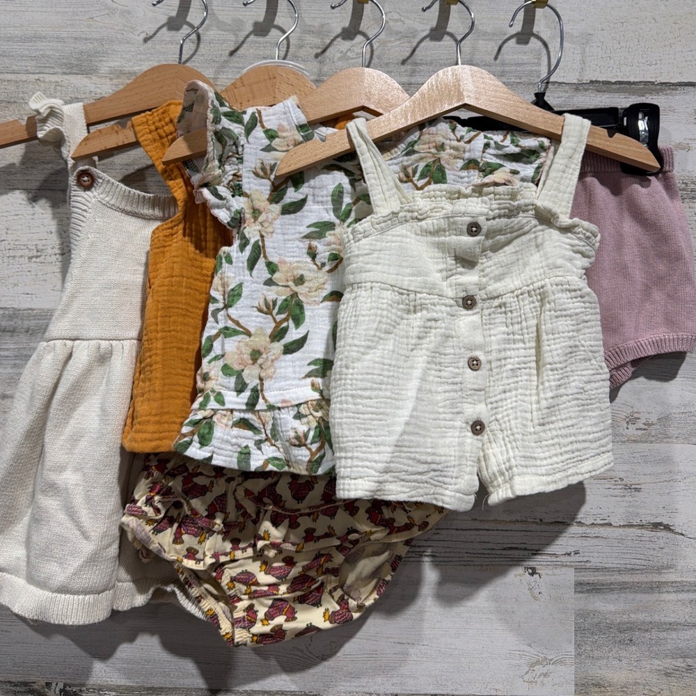 Tea Mud Pie Carter's Bundle Baby Girls 12M  Floral Gauze Boho Earth Neutral